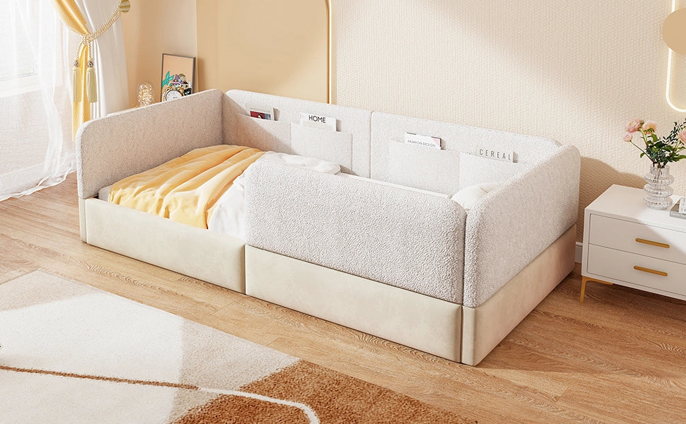 Letto imbottito con sponda 90x200 cm in MDF bianco e poliuretano