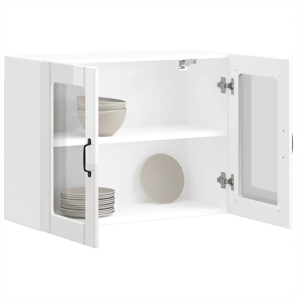 Pensile da Cucina con Porta in Vetro Lucca Bianco Lucido 853849