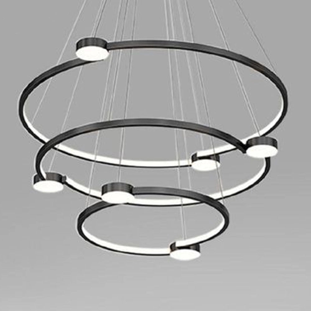 Trade Shop - Lampadario A Sospensione Led 96w 3 Cerchi Con Telecomando Design Moderno Nero 71156 -