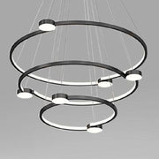Trade Shop - Lampadario A Sospensione Led 96w 3 Cerchi Con Telecomando Design Moderno Nero 71156 -
