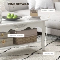 Tavolino da Salotto con Ampio Ripiano Portaoggetti Inferiore in Legno, 94x44x43cm, Bianco