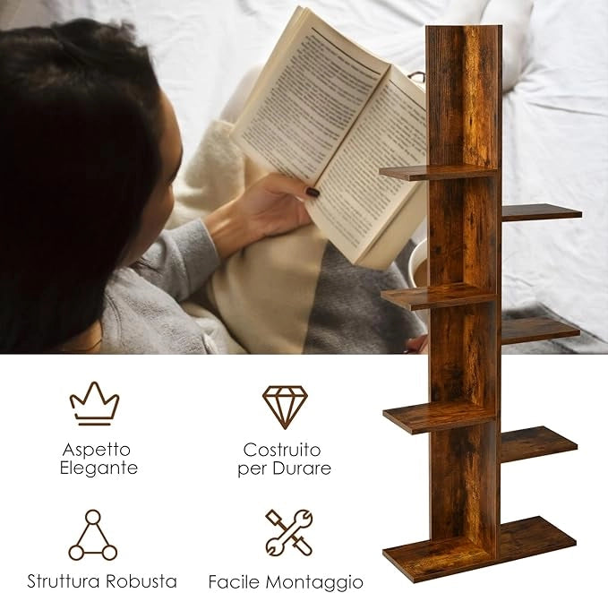 Scaffale in Legno per Libri, 6 Livelli, Libreria da Terra multiuso per Soggirno Ufficio Balcone, Ideale per per Soggirno Ufficio Balcone, 50 x 20 x 141,5 cm (Marrone)