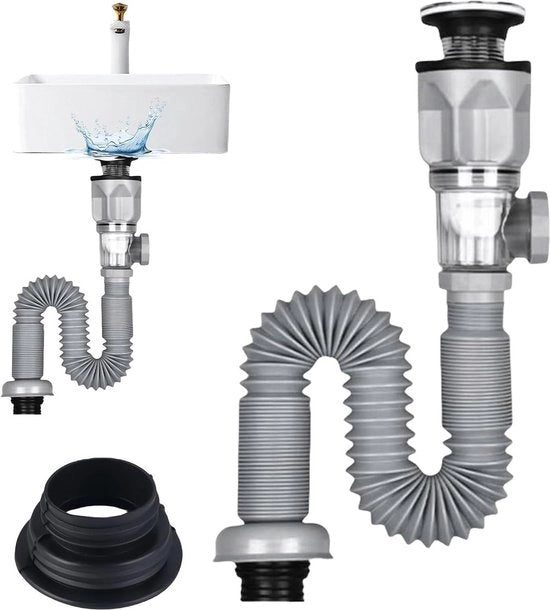 Set di tubo di scarico flessibile - Slanga di scarico flessibile - Filtratore di scarico pop-up - Espandibile fino a 280-800 mm