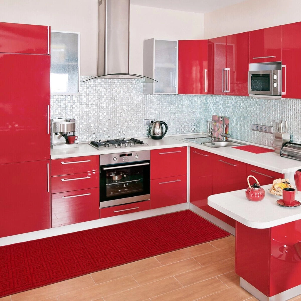 Tappeto Cucina 3D Antiscivolo Tinta Unita Assorbente Bordeaux 57x145 cm