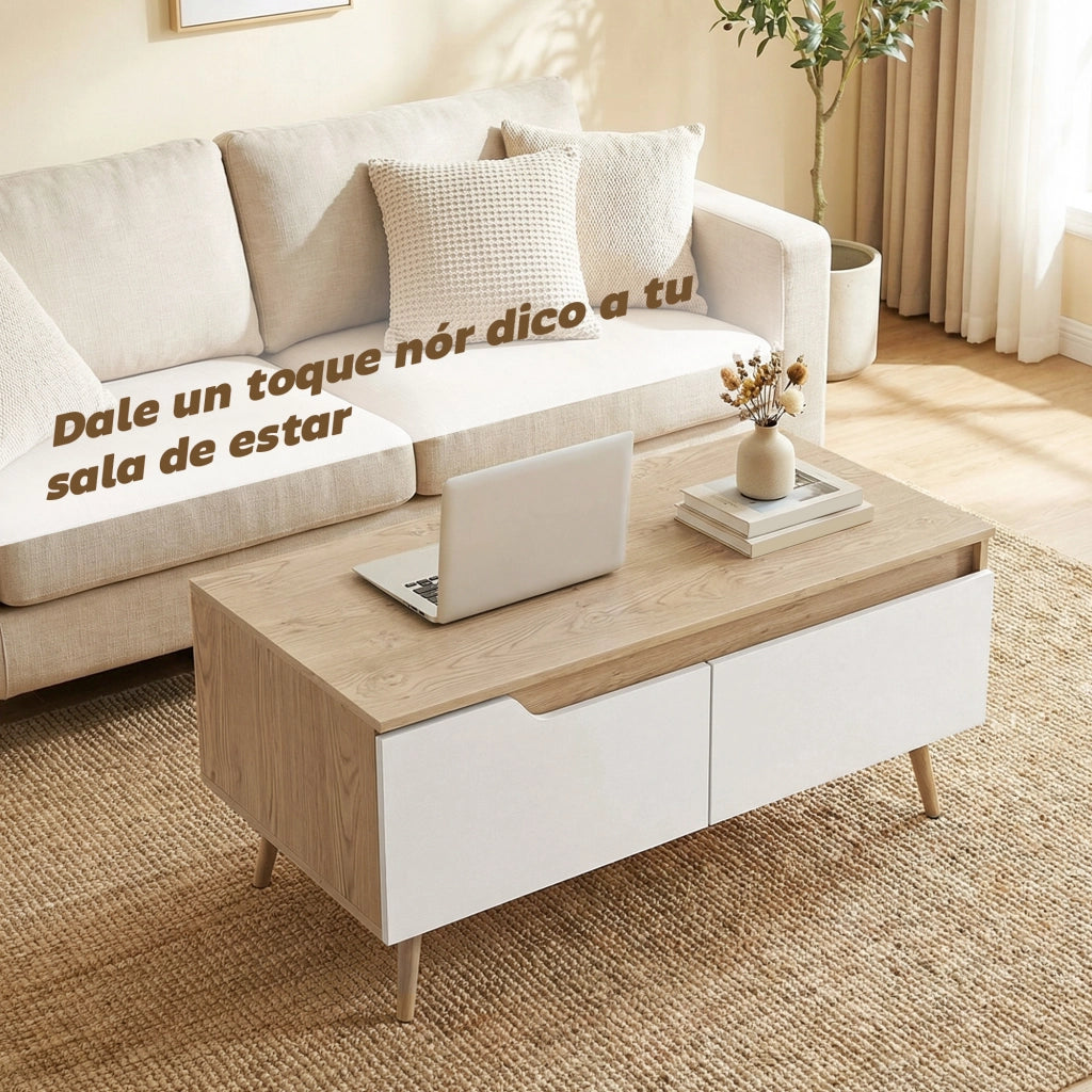 Tavolino da caff¨¨ con 2 cassetti ¨C Zephmum ¨C Legno rovere 100x50x46cm