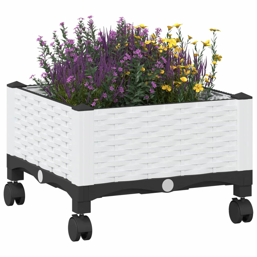 Vaso da Giardino con Ruote Bianco 40 x 40 x 33 cm PP 3422908