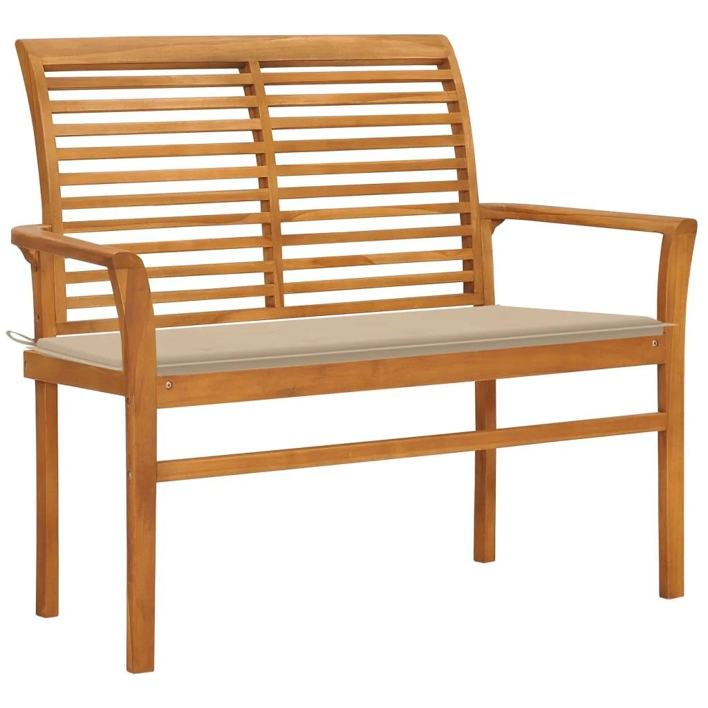 Panca da giardino mobili da esterno per patio mobili da terrazza con cuscino beige 112 x 55 x 94 cm legno massello di teak 02_0011466