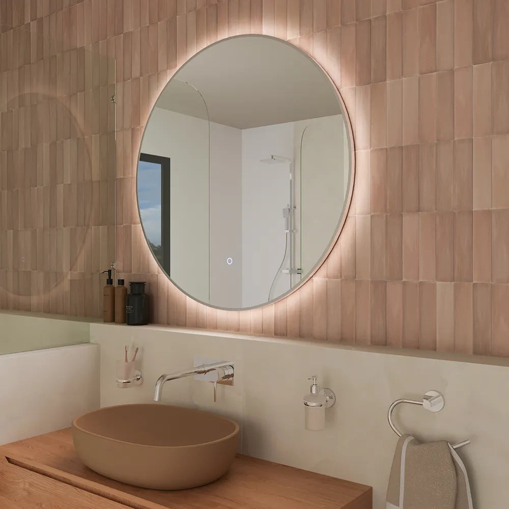 Specchio led tondo Ø 100 cm cornice bianco opaco retroilluminato touch screen luce calda/fredda