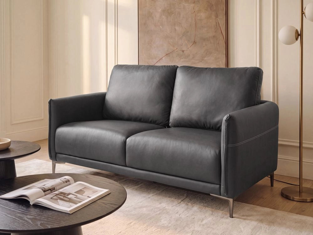 Divano a 2 posti in tessuto nero, stile moderno, con gambe in metallo, minimalista