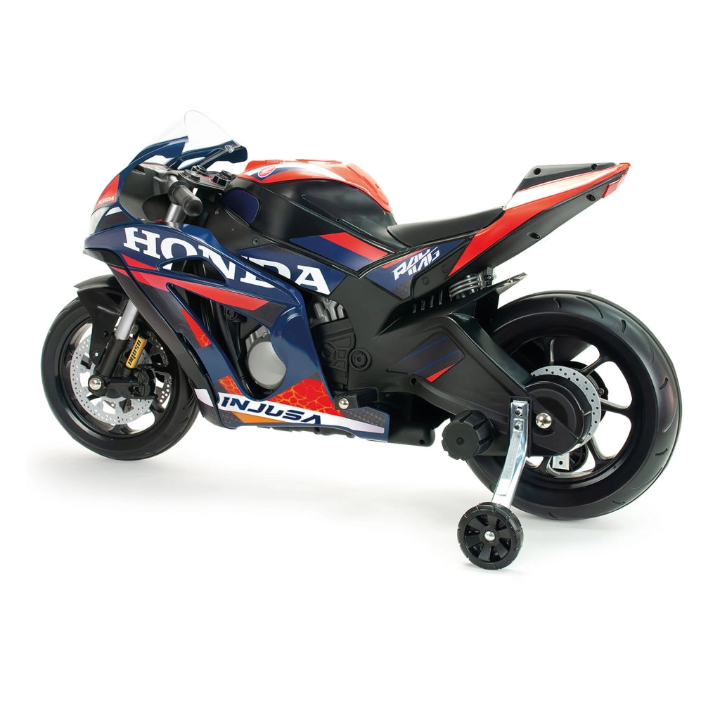 Moto Elettrica per Bambini 12V Honda Competición con Luci Suoni e Ruote Stabilizzatrici Blu