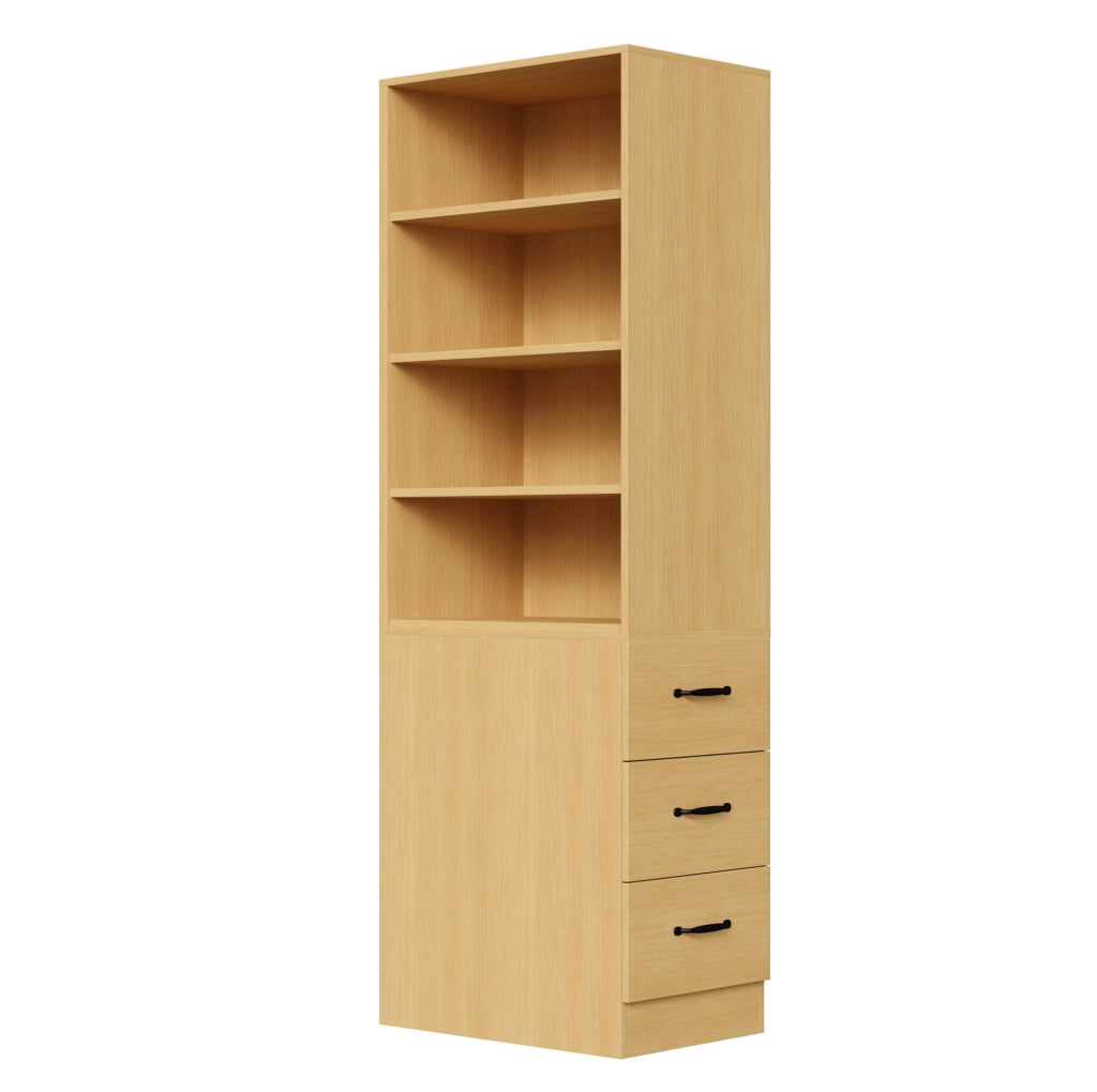 Libreria stretta in rovere 60x38x180 cm con 3 cassetti
