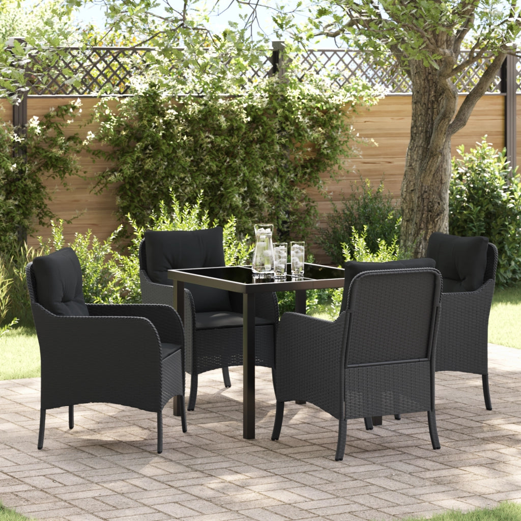 Set da pranzo da giardino a 5 pezzi con cuscini in rattan poliestere nero