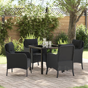 Set da pranzo da giardino a 5 pezzi con cuscini in rattan poliestere nero