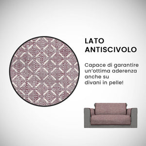 Copridivano con Copri Braccioli Seduta 60 cm in Poliestere Bordeaux