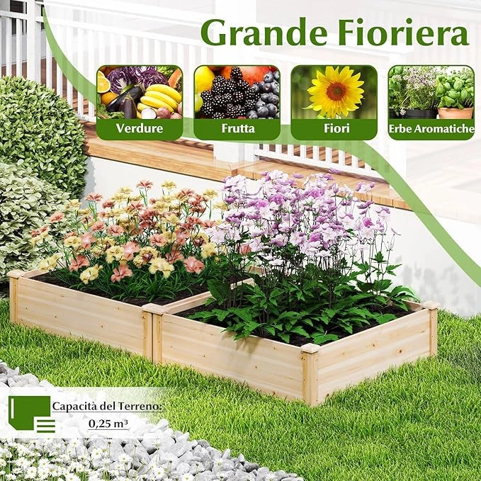 Letto da Giardino Rialzato in Legno per Esterni, Fioriera Quadrata con Base Aperta per Verdure, Frutta e Erbe, Aiuola per Piante da Patio e Giardino, 102 x 102 x 30 cm
