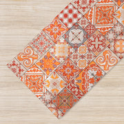 Tappeto passatoia fantasia made in Italy antiscivolo lavabile aderente Fantasia Maiolica , Piastrelle Arancio - 50x450cm
