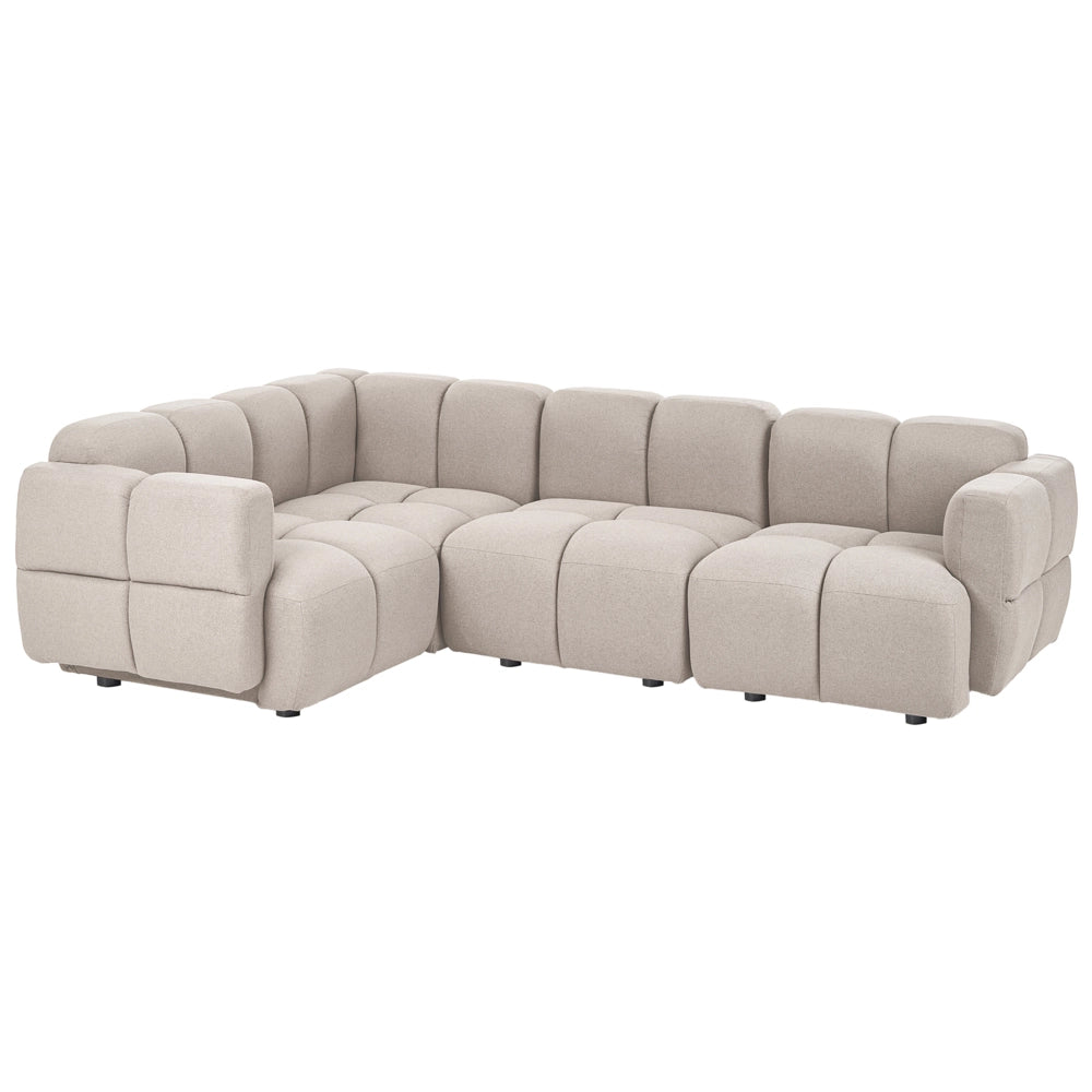 Divano modulare angolare a 4 posti con lato destro, in tessuto beige, articolo modulare, divano componibile a quattro elementi, stile moderno