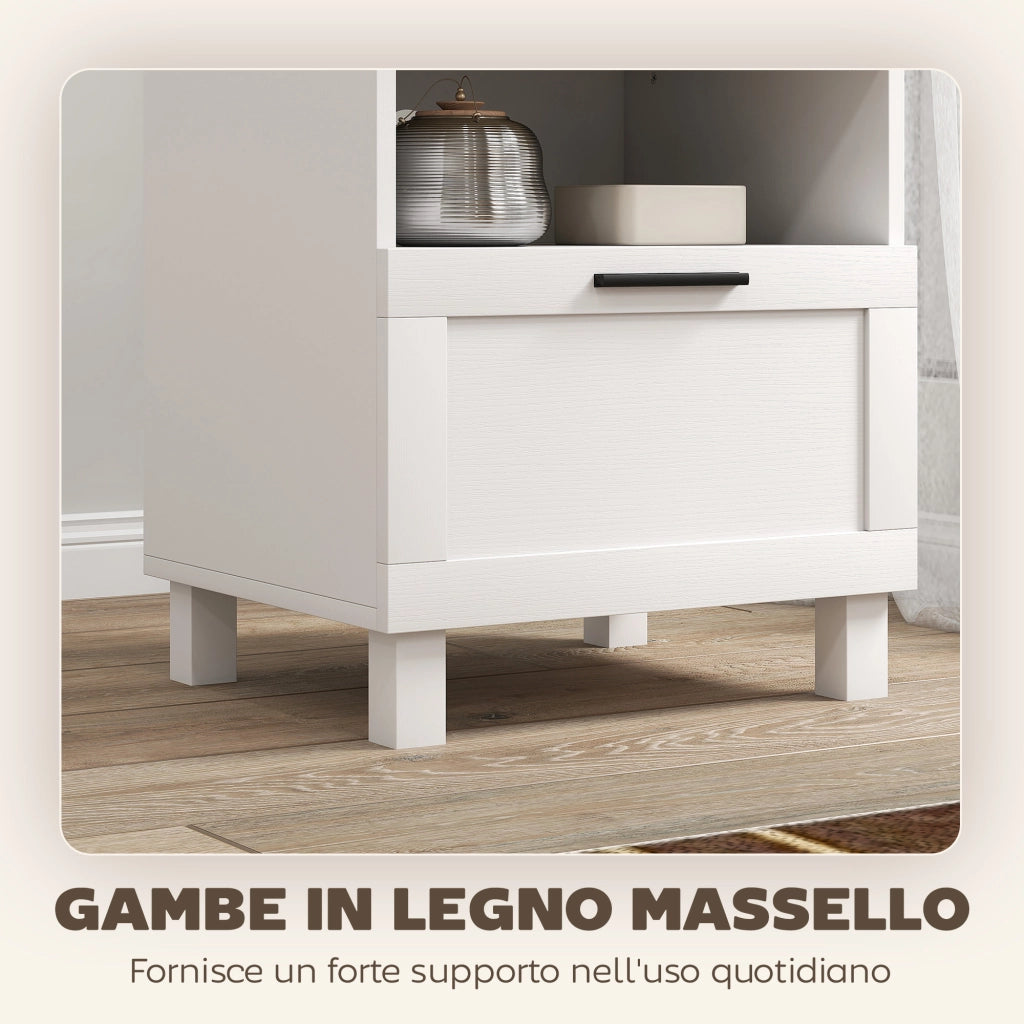 Comodino Moderno 45x38x50 cm con Cassetto e Ripiano in Legno Bianco e color Legno