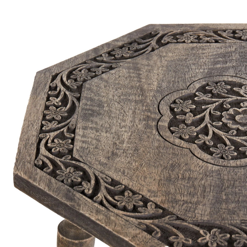 Tavolino in legno di mango scuro con piano rotondo 48 x 48 cm Design tradizionale