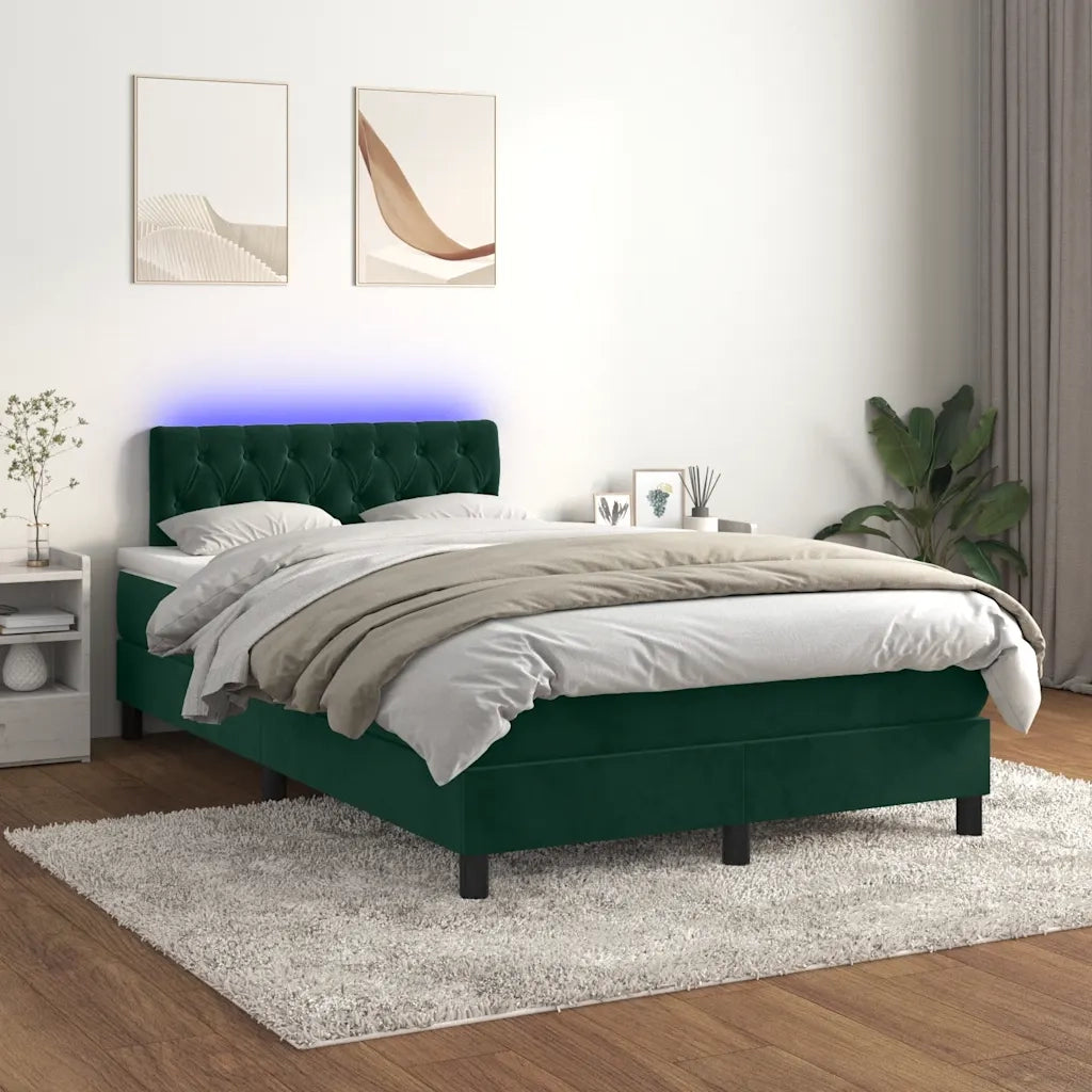 Letto a Molle con Materasso e LED Verde Scuro 120x200cm Velluto 3134576