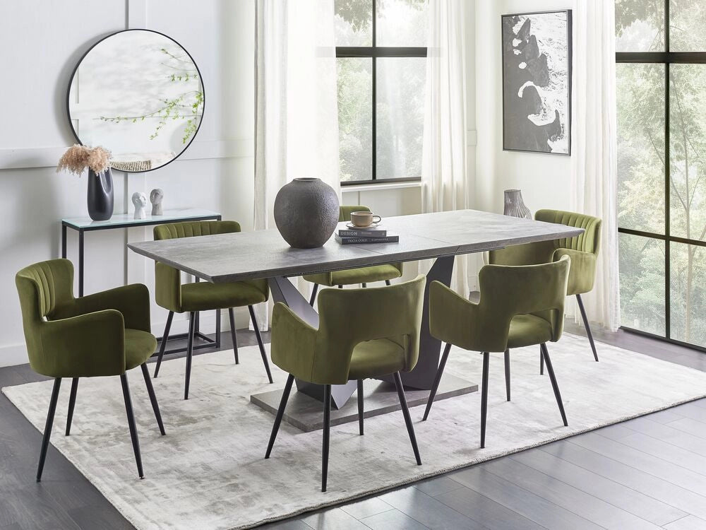 Tavolo da pranzo allungabile con effetto cemento 160/200x90cm per 8 persone grigio e nero soggiorno cucina 