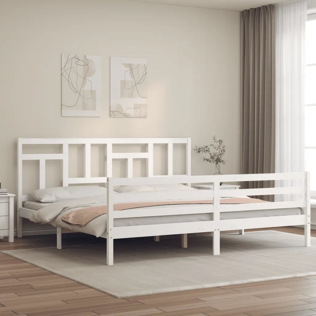 Giroletto con Testiera-Struttura Letto con testiera Bianco 200x200 cm in Legno Massello 297654