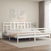 Giroletto con Testiera-Struttura Letto con testiera Bianco 200x200 cm in Legno Massello 297654
