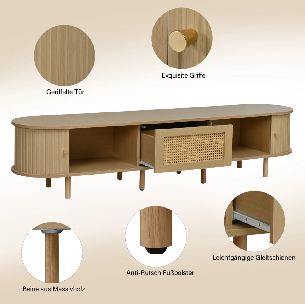 Mobile porta televisore moderno in MDF con dettagli effetto rattan