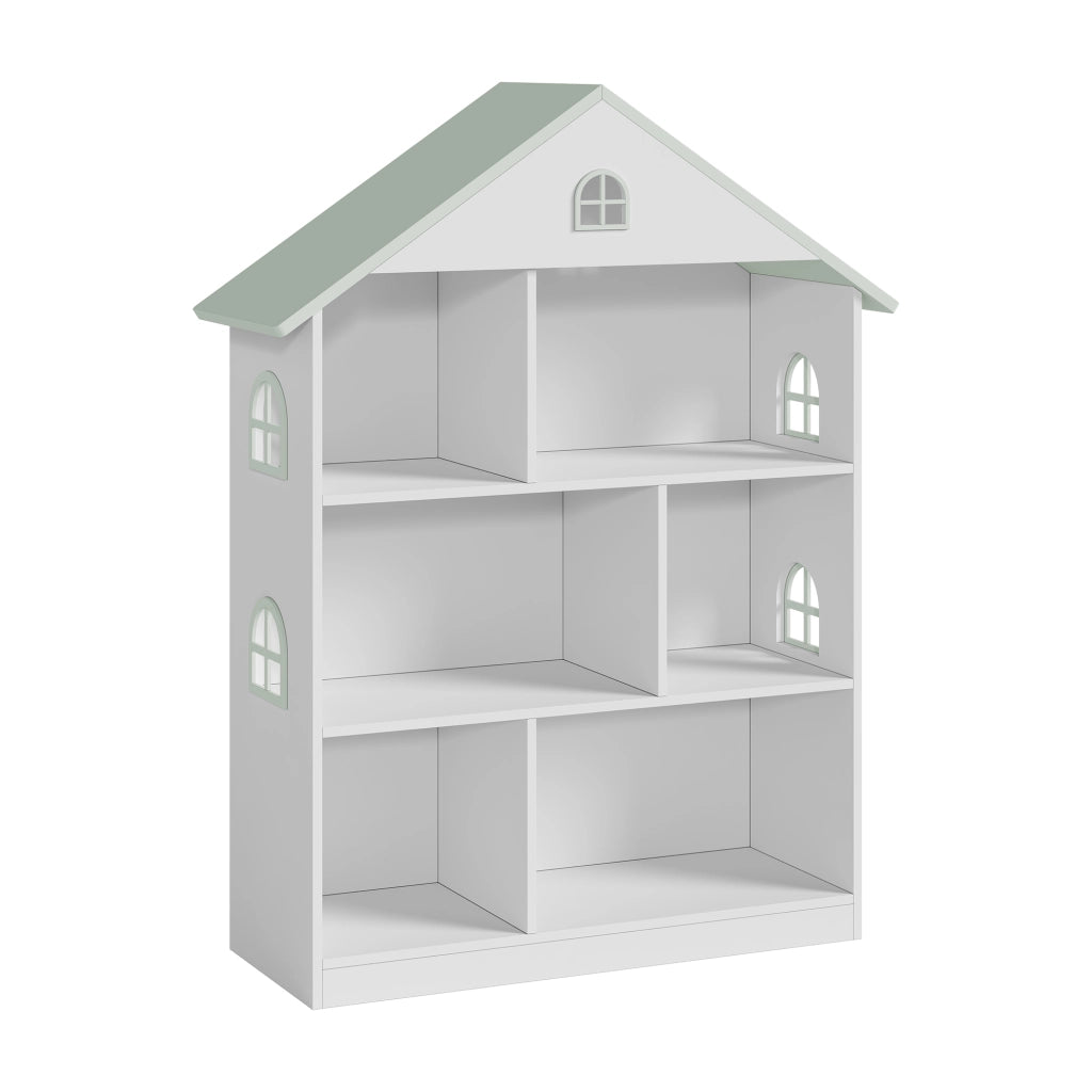 Libreria Vipsali per Cameretta a Forma di Casa 107 x 83 x 30 cm - Bianco / Menta Verde [en.casa]
