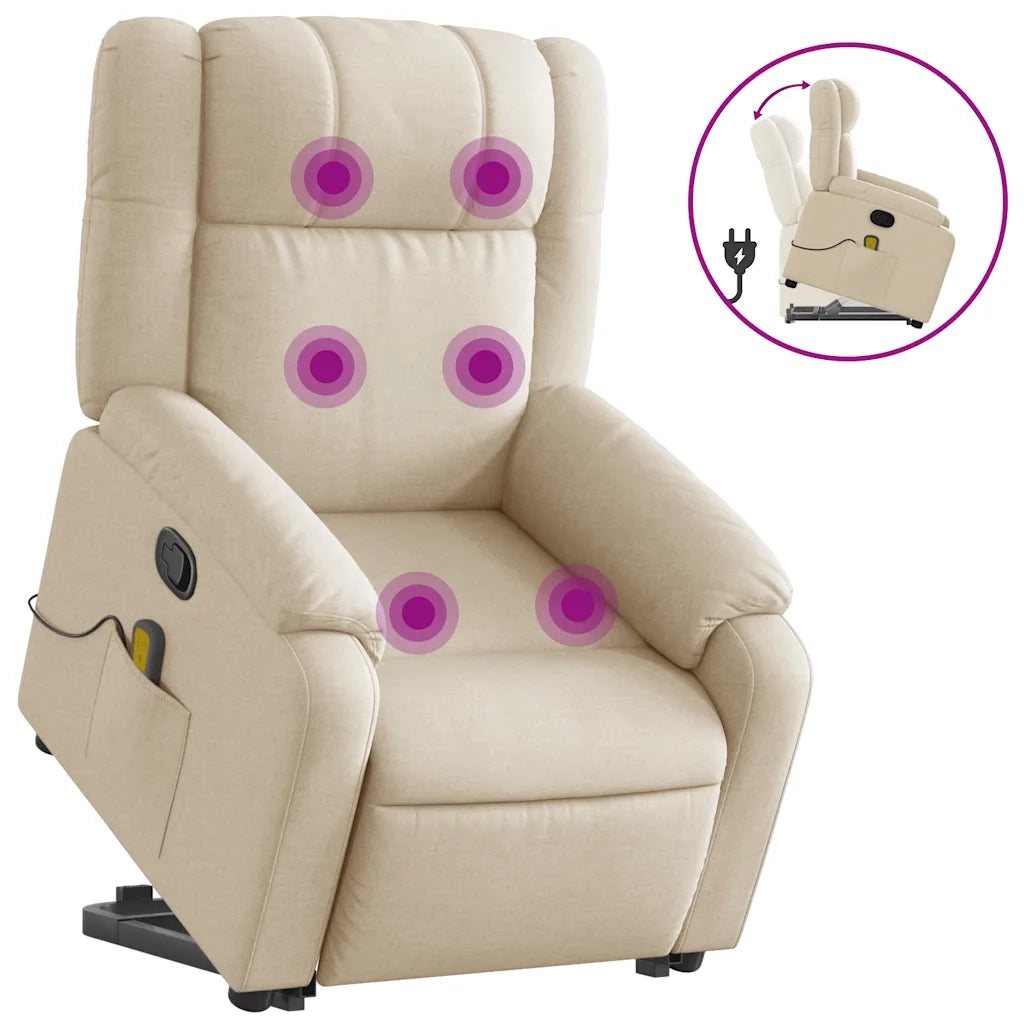 Poltrona Alzapersona Massaggiante | Sedia Relax Reclinabile Crema in Tessuto