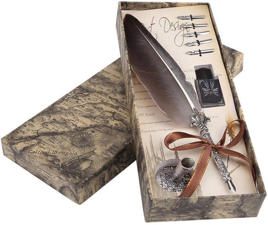 Kit di scrittura professionale con 5 punte di riserva - Pennarelli per calligrafia - Penna per calligrafia - Scrittura alta - Materiale leggero - Penna con penna di cigno naturale