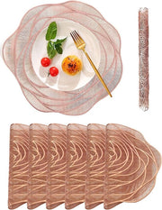 Set di 6 piatti per tavola, rosé oro, piatti per tavola rotondi con foro, lavabili, antiscivolo, vinile, PVC, resistente al calore, per tavolo da cucina (38 x 38 cm)