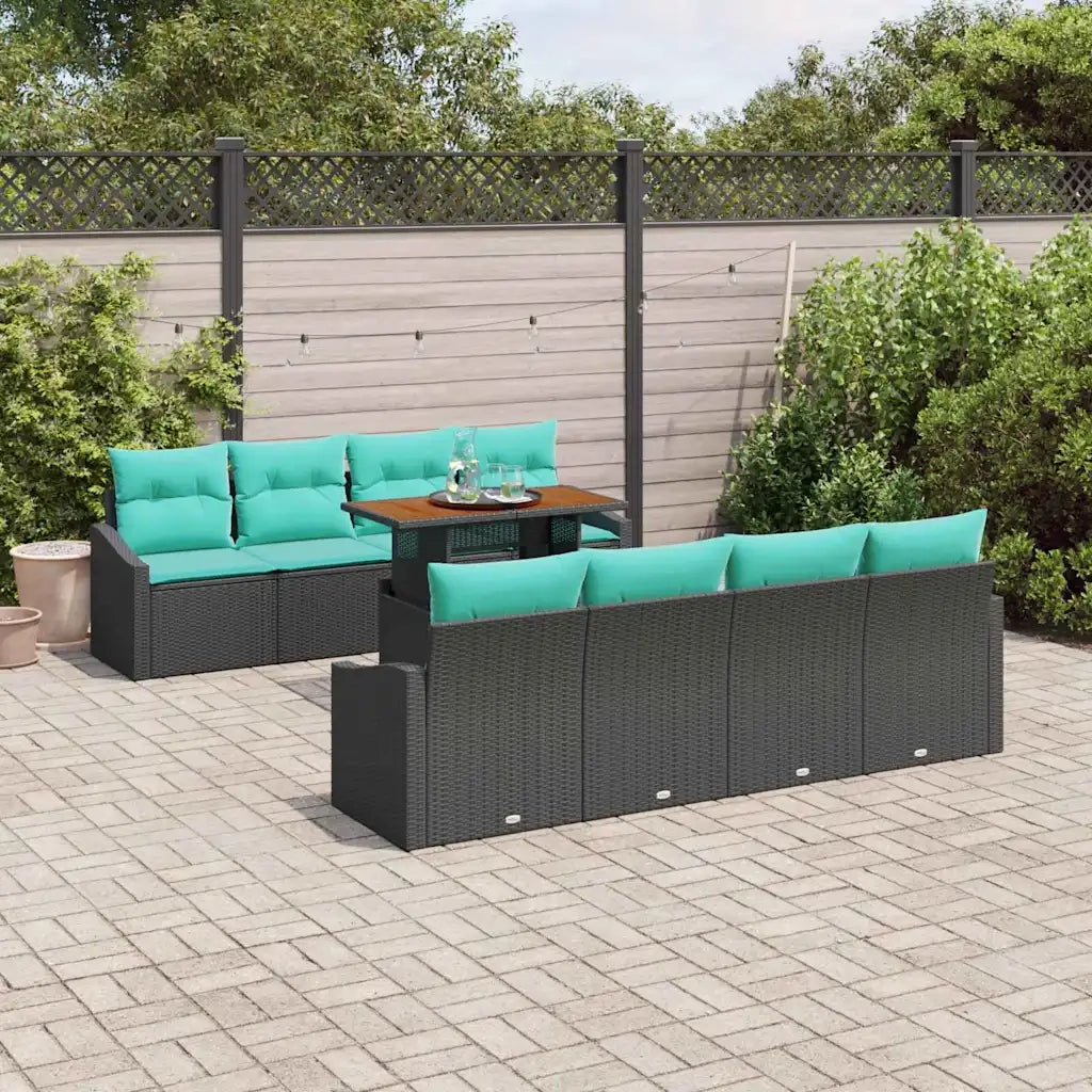 Set Divano da Giardino con cuscino 9 pcs Nero e Verde acqua