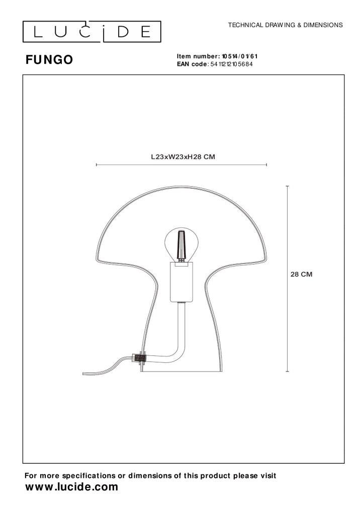 Lampada da tavolo in vetro bianco fungo E27 Lucide