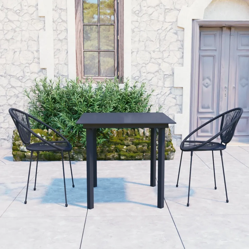 Set da Pranzo da Giardino 3 pz in Rattan PVC Nero cod mxl 35234