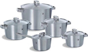 Set di pentole 5 in acciaio inossidabile per forno a induzione e griglia resistente all'acqua da lavastoviglie maniglie Stay-Cool senza PFAS n. articolo PFAS-vrij