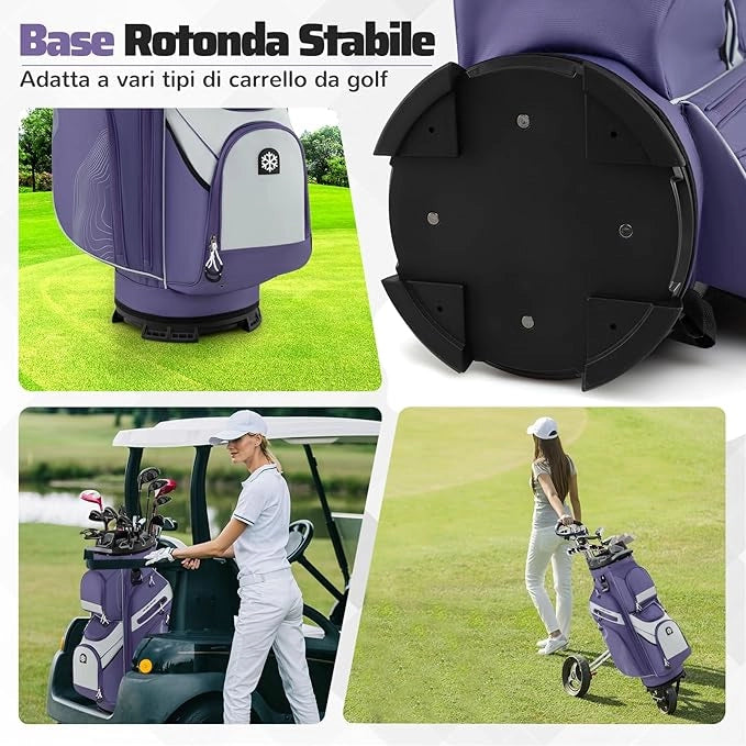 Borsa Carrello da Golf, Sacca da Golf con Serratura e Divisori a 14 Vie, 11 Tasche, Sacca Isolante, Tracolla Imbottita, Maniglie, Porta Ombrello e Cappuccio Antipioggia