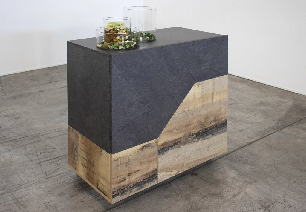Credenza Alta 100x43x106 cm Alien Ardesia e Acero Pereira