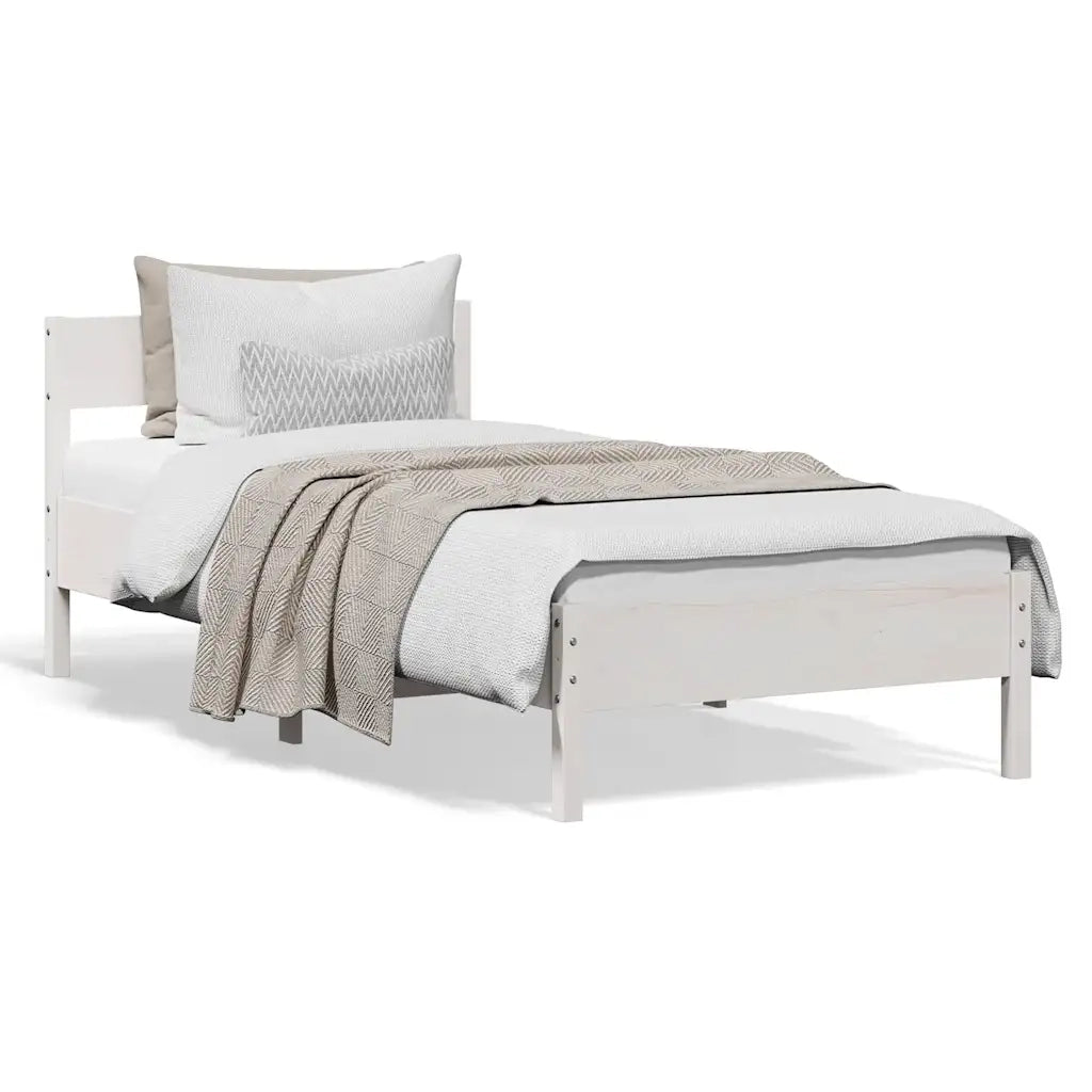 Giroletto con Testiera Bianco 90x190 cm Legno Massello di Pinocod mxl 110917