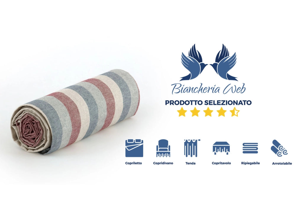 Telo Arredo Granfoulard Copritutto Cotone Made Italy Vari Disegni Arredatutto Copriletto Multiuso - 2 Piazze - Riga 9 Multicolor