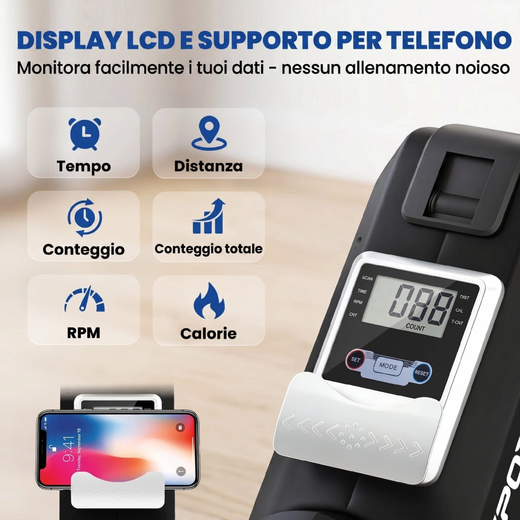 Vogatore Domestico 16 Livelli Resistenza Magnetica Binario Alluminio Bluetooth Compatibile APP Nero
