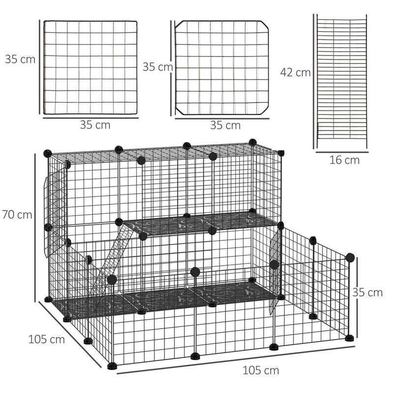 RECINTO PER CONIGLI MODULABILE CON ACCESSORI MONTAGGIO, IN ACCIAIO, 105X105X70CM - NERO