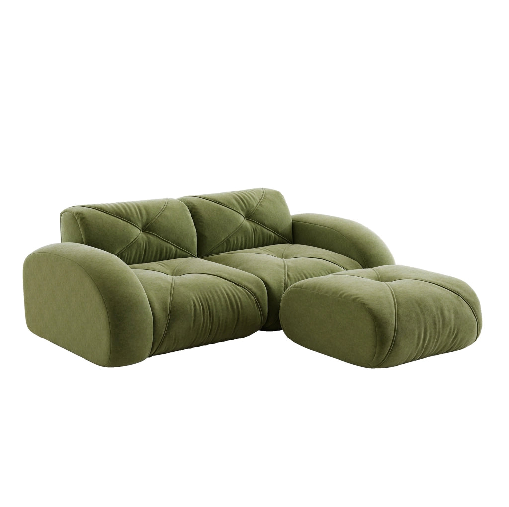 Divano modulare con comfort morbido e design pet friendly in chenille verde