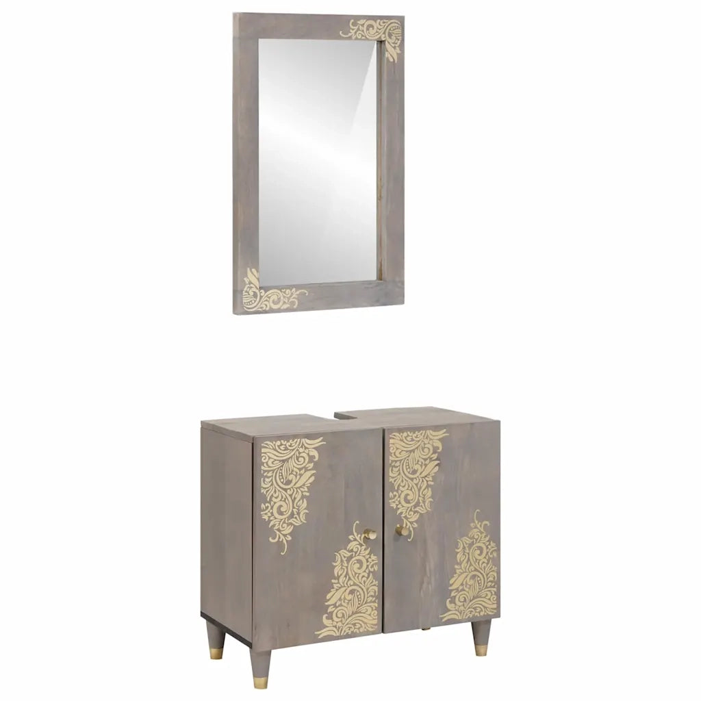 Set di Armadi da Bagno 2 pcs Grigio Legno di mango massello 3310153