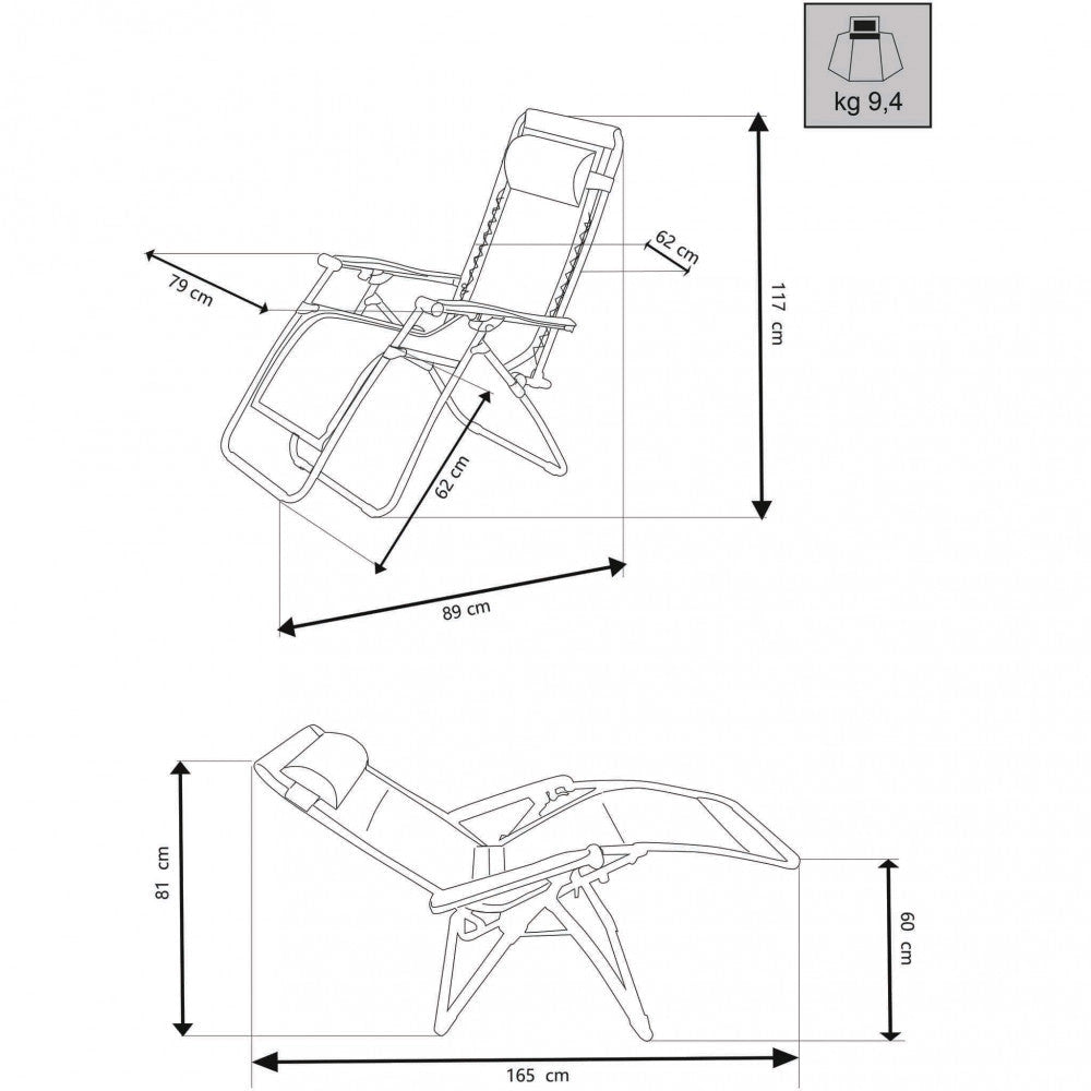 Sedia Sdraio Zero Gravity Reclinabile Pieghevole 165x79x117 h cm in Metallo e Oxford Marrone