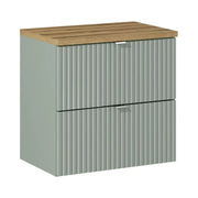 Set da bagno ELVINA 60cm: mobile sotto lavabo con cassetti verde salvia grigio + piano per lavabo effetto legno scuro
