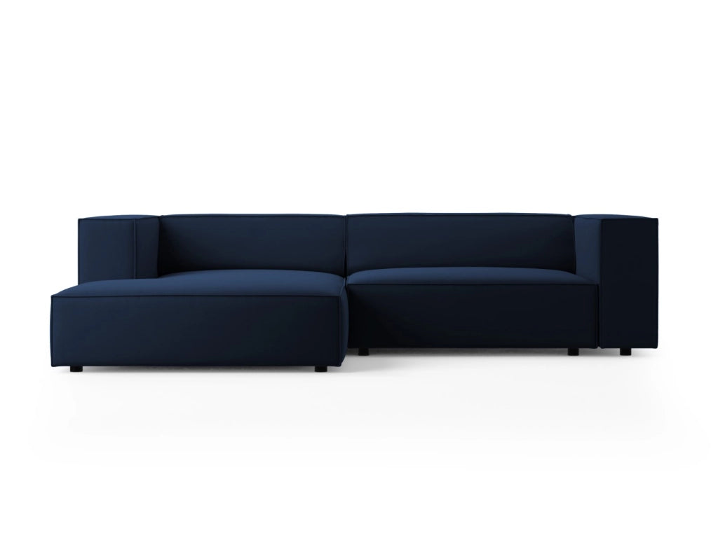 Cosmopolitan Design - Divano angolare sinistro "Arendal" 3 posti in velluto blu reale 
