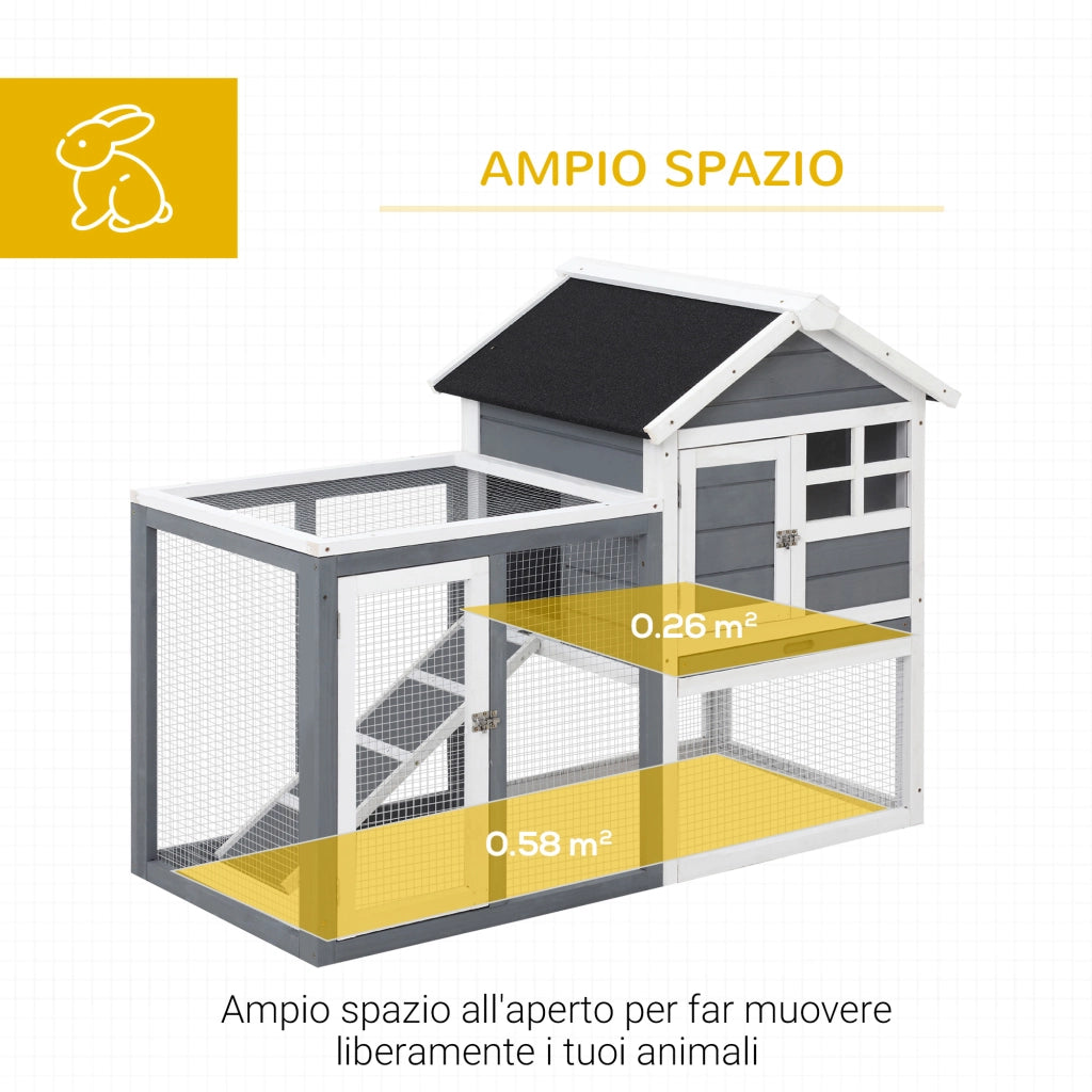 EasyComfort Gabbia per Conigli e Roditori Conigliera da Esterno in Legno Grigio
