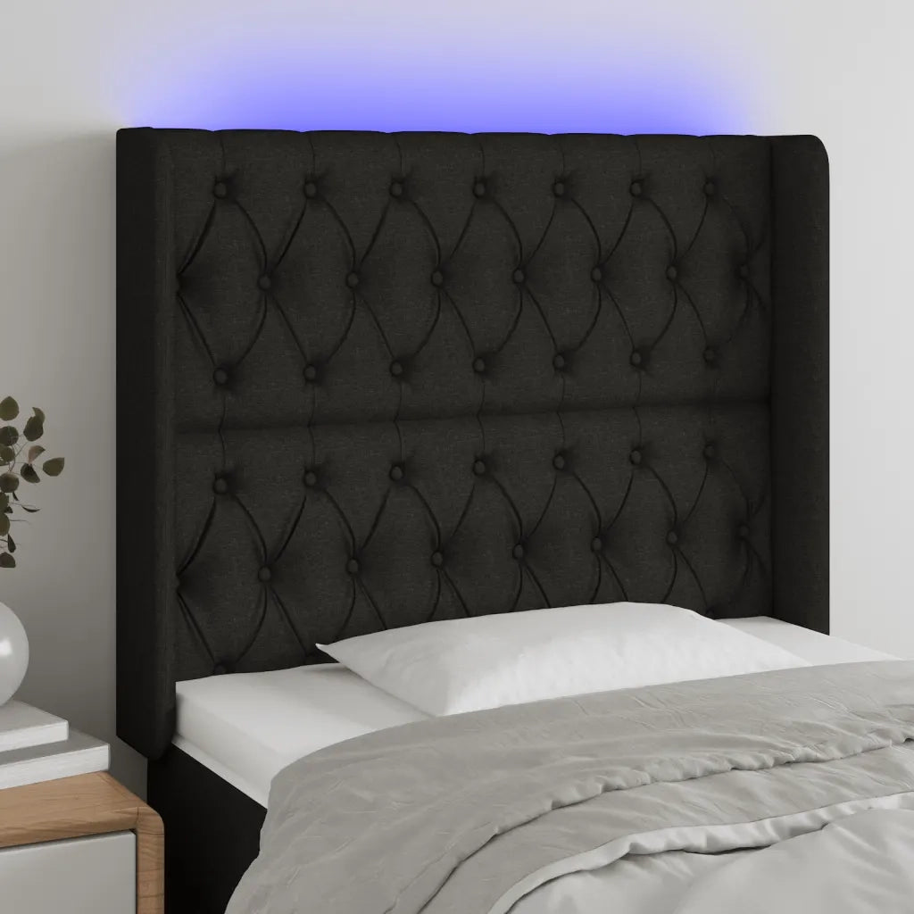 Testiera a LED-Testata con LED nero 93x16x118/128 cm in Tessuto 148992