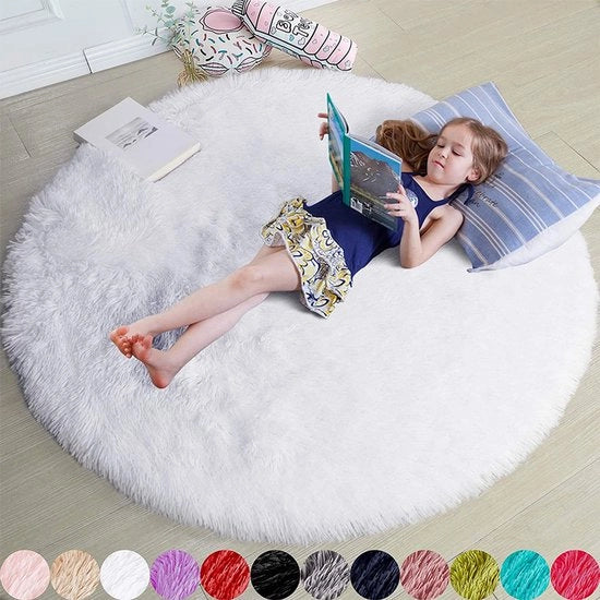 Tappeto circolare, 1,2 x 1,2 metro, adatto per una camera da bambina; tappeto circolare morbido, adatto per una camera da bambina (bianco).